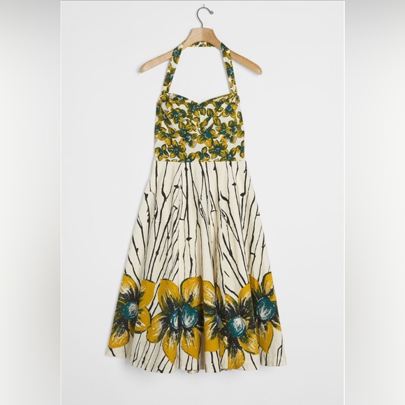 Anthropologie Dresses & Skirts - Anthropologie Yellow and Green Floral Halter Dress